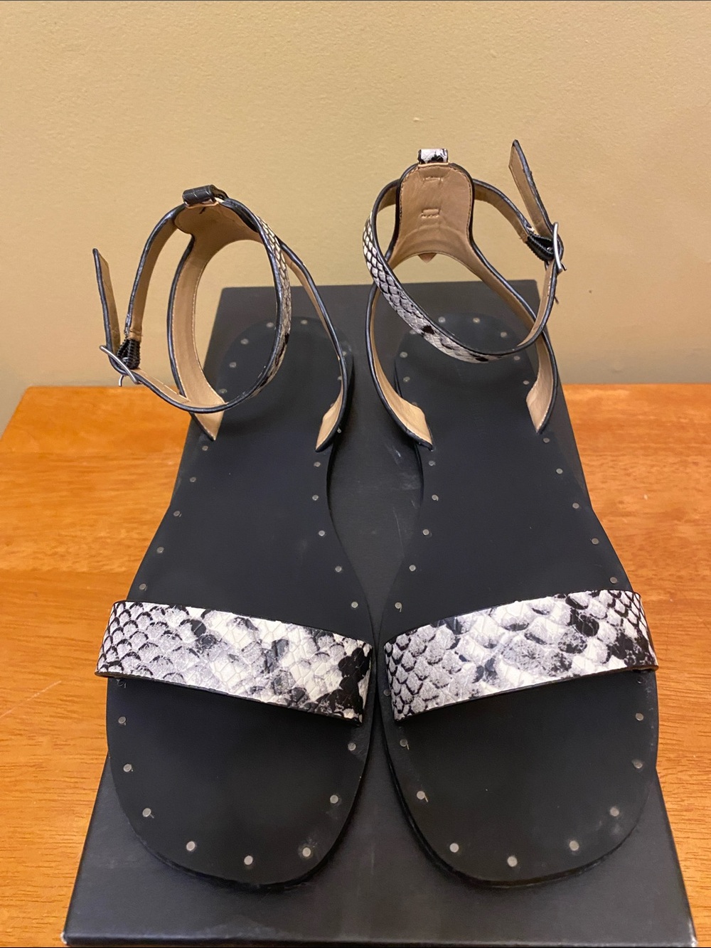 Banana Republic Black & White Snake-Print Ankle-Strap Sandals, 7.5